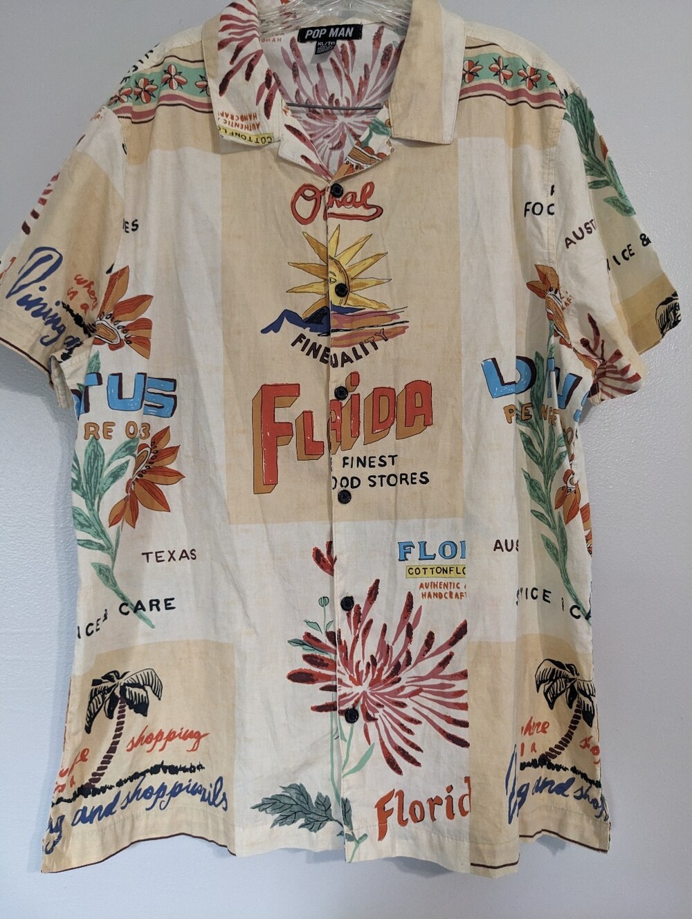 Popman Shirt Button Down Mens XL Short Sleeve Cotton Beach Vacation NWOT